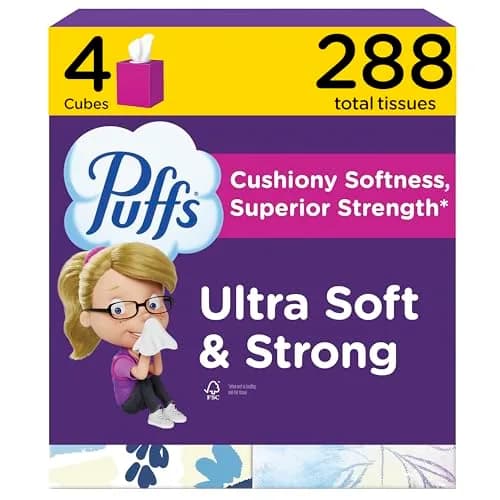 Puffs Ultra Soft Facial Tissues Mega Cube Boxes, 288 Tissues (72 per Box) | Gentle on Sensitive Skin thumbnail 1