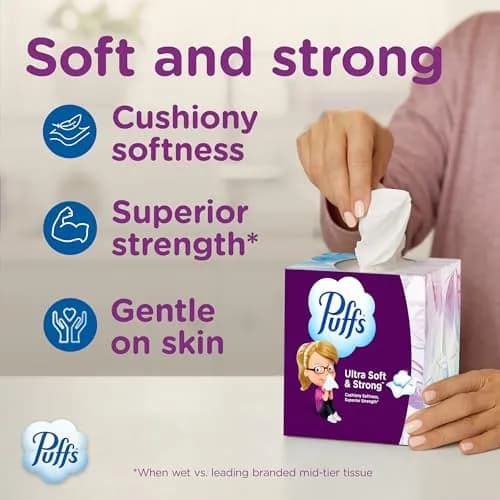Puffs Ultra Soft Facial Tissues Mega Cube Boxes, 288 Tissues (72 per Box) | Gentle on Sensitive Skin thumbnail 2