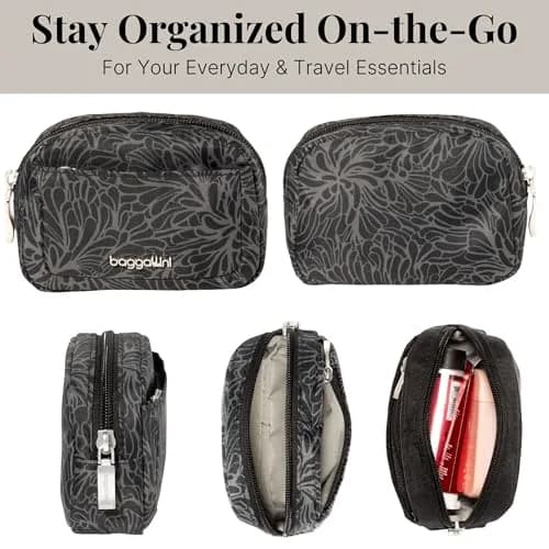 Baggallini Mini Cosmetic Pocket Midnight Blossom Floral Polyester Makeup Bag 8.6cm (3.4in) | Lightweight Travel Organizer thumbnail 4
