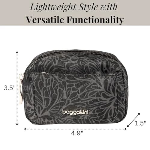 Baggallini Mini Cosmetic Pocket Midnight Blossom Floral Polyester Makeup Bag 8.6cm (3.4in) | Lightweight Travel Organizer thumbnail 2
