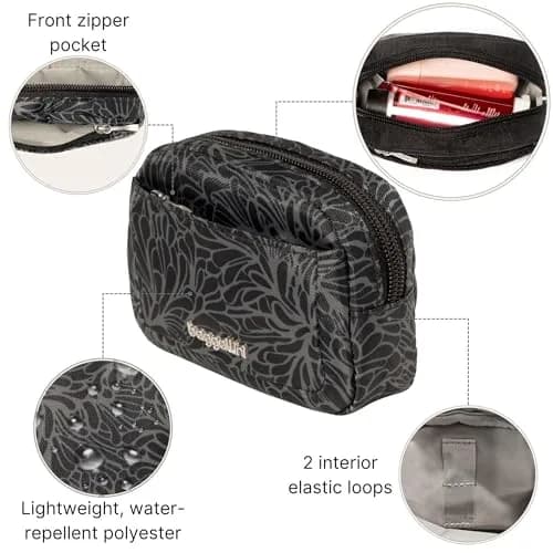 Baggallini Mini Cosmetic Pocket Midnight Blossom Floral Polyester Makeup Bag 8.6cm (3.4in) | Lightweight Travel Organizer thumbnail 3