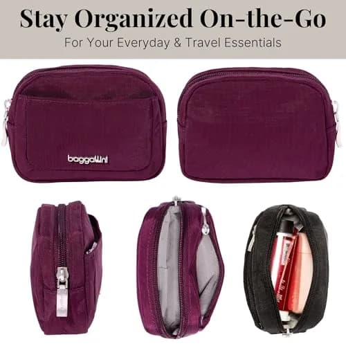 Baggallini Mini Cosmetic Pocket - Lightweight 4.9"W x 3.5"H x 1.5"D Makeup Bag | Mulberry thumbnail 4