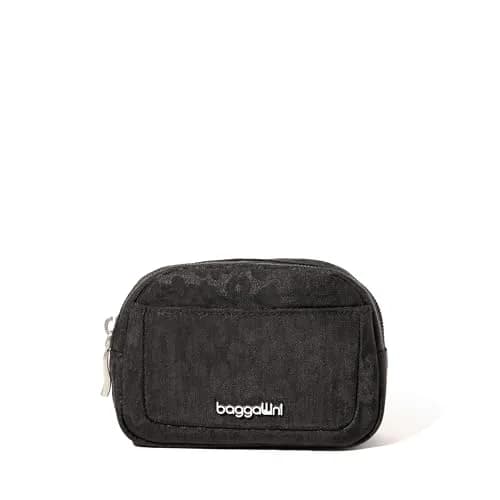 Baggallini Mini Cosmetic Pocket Black Cheetah Emboss 10cm (3.5in) x 15.6cm (4.9in) x 3.1cm (1.5in) | Lightweight Travel Makeup Organizer thumbnail 1