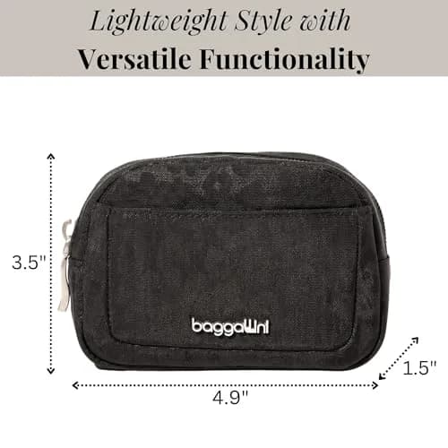 Baggallini Mini Cosmetic Pocket Black Cheetah Emboss 10cm (3.5in) x 15.6cm (4.9in) x 3.1cm (1.5in) | Lightweight Travel Makeup Organizer thumbnail 2