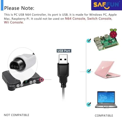 SAFFUN 2 Pack Classic N64 Controller Wired USB Gamepad for PC macOS | 1.8m Cable thumbnail 4