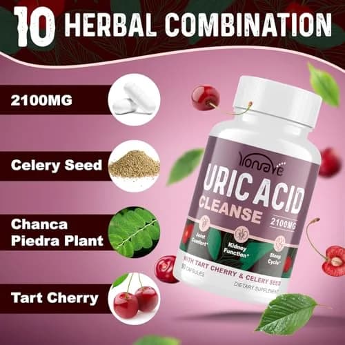 Yonrave Uric Acid Cleanse & Detox with Tart Cherry, Celery Seed | Supports Joint, Kidney & Sleep (90 Veggie Capsules, 2 Bottles) thumbnail 4