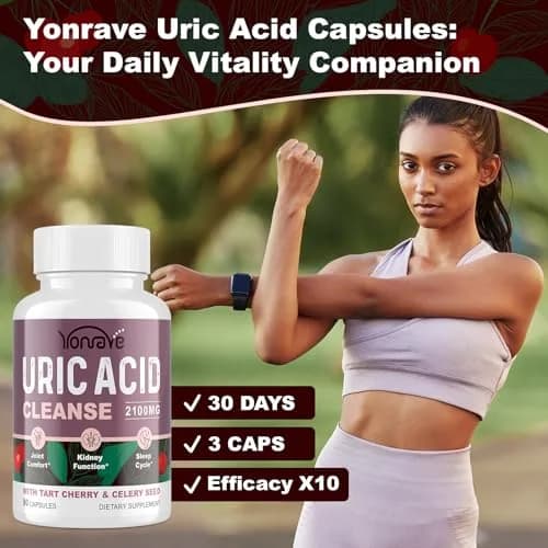 Yonrave Uric Acid Cleanse & Detox with Tart Cherry, Celery Seed | Supports Joint, Kidney & Sleep (90 Veggie Capsules, 2 Bottles) thumbnail 5