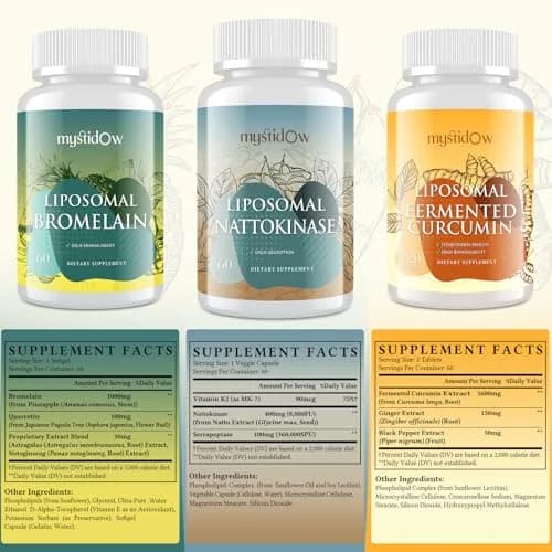 Mystidow Spike Support Trio | Liposomal Nattokinase 8000 FU 500mg, Bromelain 1150 mg & Fermented Curcumin 1800 mg | High Potency, Enhanced Absorption Formula | for Immune, Heart & Circulatory | 60 Servings thumbnail 2