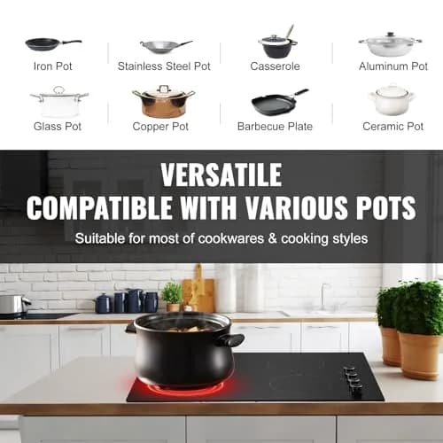 VEVOR Electric Ceramic Cooktop 30-inch 4 Burners 7200W 220V | Built-in Glass Panel with Knob Control thumbnail 4