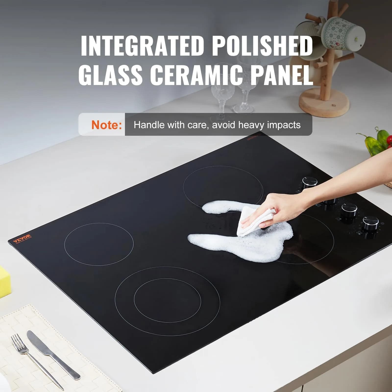 VEVOR Electric Ceramic Cooktop 30-inch 4 Burners 7200W 220V | Built-in Glass Panel with Knob Control - view 5