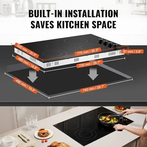VEVOR Electric Ceramic Cooktop 30-inch 4 Burners 7200W 220V | Built-in Glass Panel with Knob Control thumbnail 6