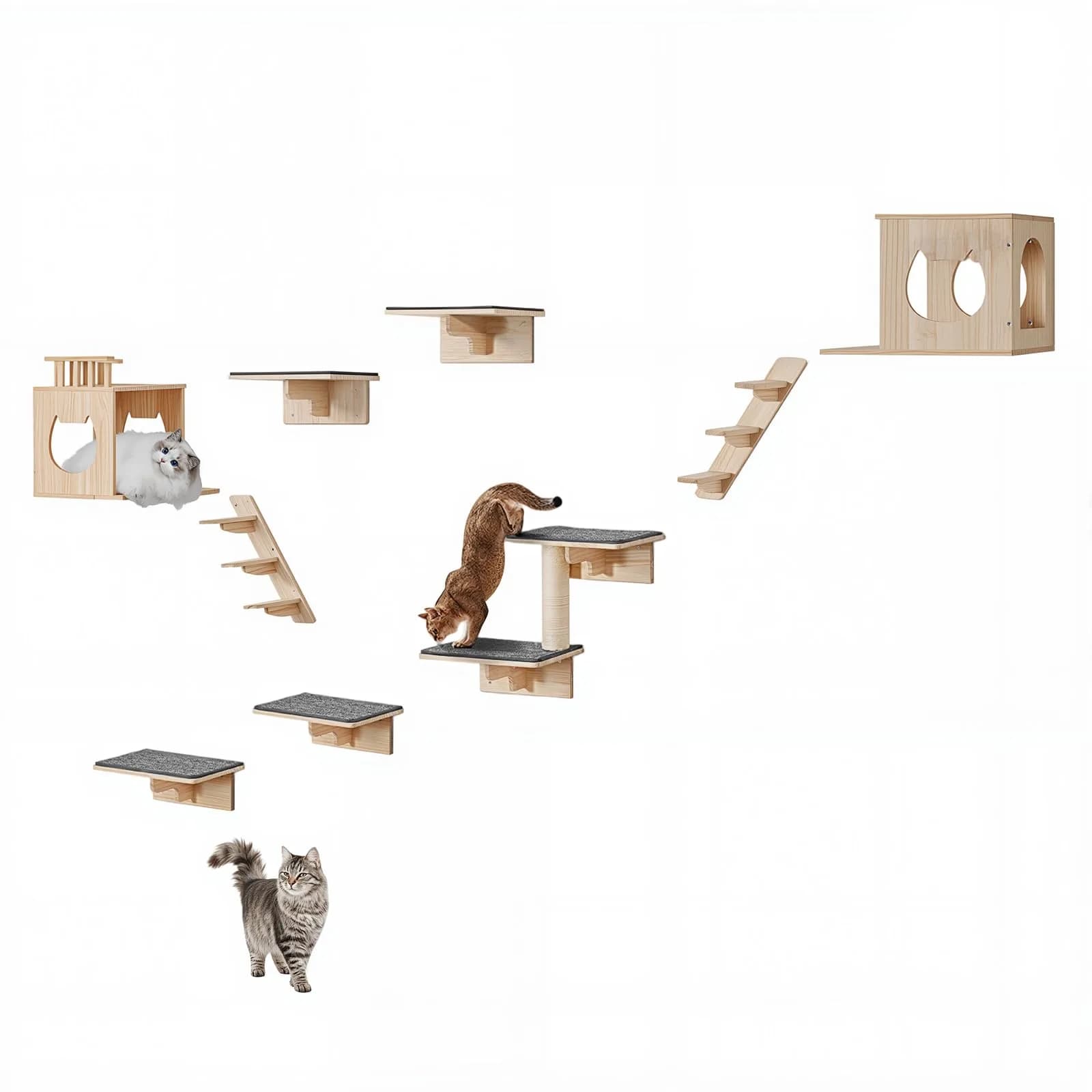 VEVOR Wall Mounted Cat Shelves Set of 9 | Supports 40 lbs, Climbing & Resting - main product image