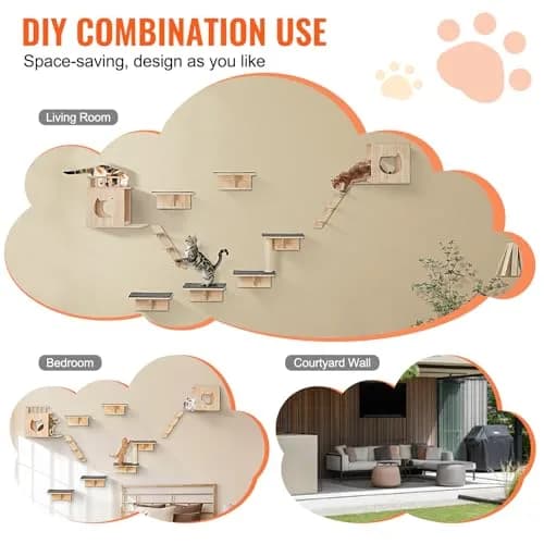 VEVOR Wall Mounted Cat Shelves Set of 9 | Supports 40 lbs, Climbing & Resting thumbnail 6