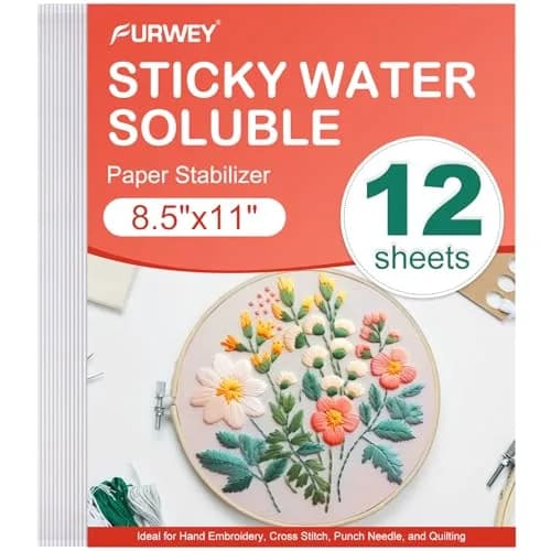 FURWEY Water Soluble Stabilizer for Embroidery, 12PCS 8.5x11, Self Adhesive | Wash Away, Printable & Versatile (70-120 chars) thumbnail 1
