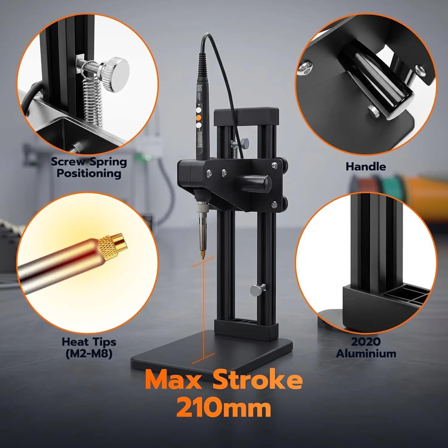 3DZWMAN Vertical Heat Set Insert Tool Press with 60W Soldering Iron & M2-M8 Tips | 210mm Insertion Height - view 2