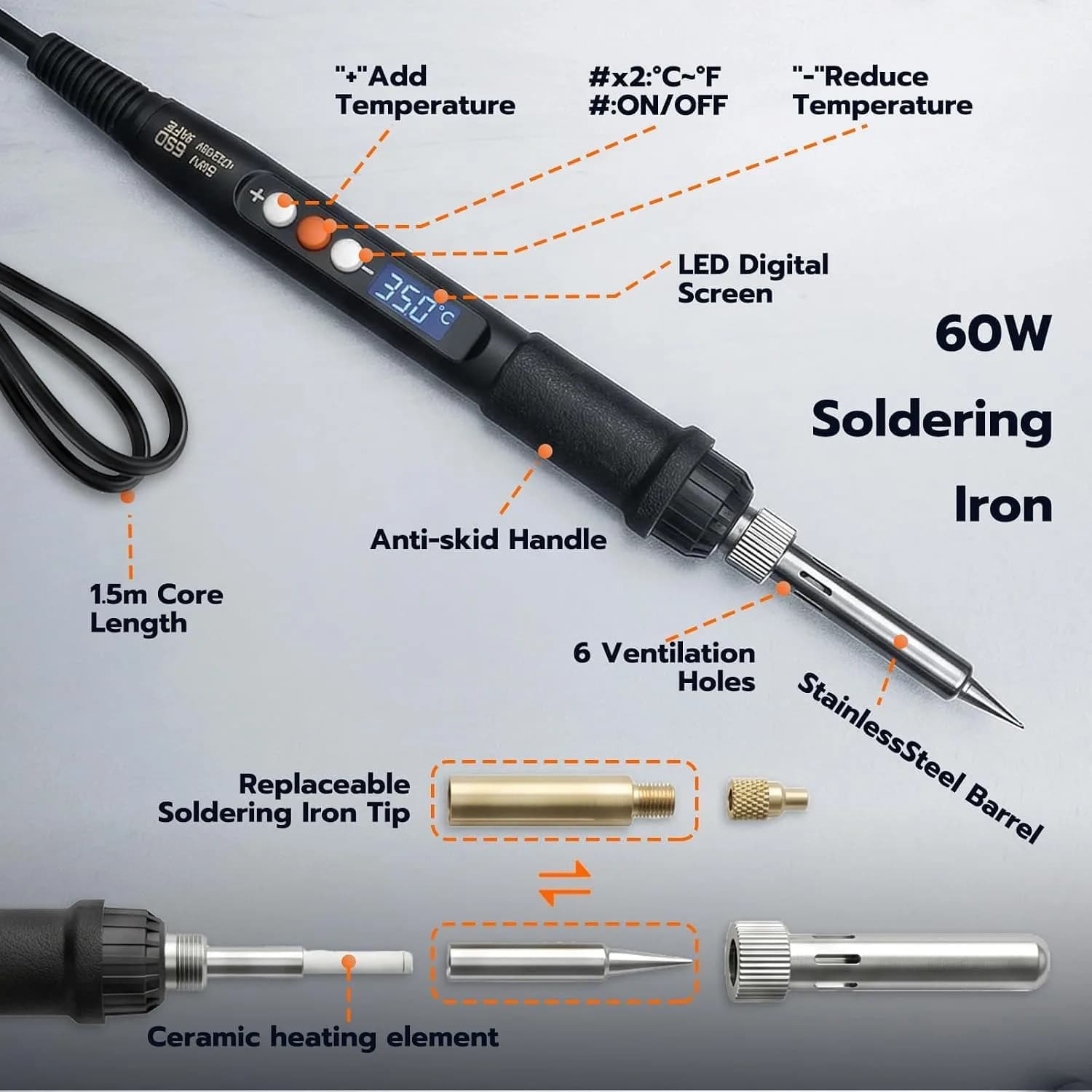 3DZWMAN Vertical Heat Set Insert Tool Press with 60W Soldering Iron & M2-M8 Tips | 210mm Insertion Height - view 3