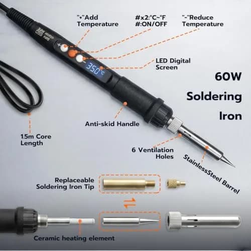 3DZWMAN Vertical Heat Set Insert Tool Press with 60W Soldering Iron & M2-M8 Tips | 210mm Insertion Height thumbnail 3