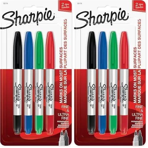 Sharpie Twin Tip Permanent Markers, Fine and Ultra Fine, Assorted Colors, 8 Count (Pack of 2) | Fade & Water-Resistant Ink thumbnail 1