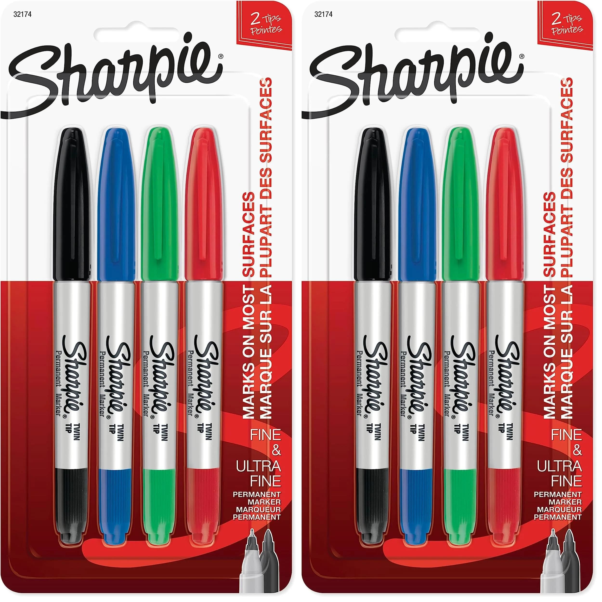 Sharpie Twin Tip Permanent Markers, Fine and Ultra Fine, Assorted Colors, 8 Count (Pack of 2) | Fade & Water-Resistant Ink