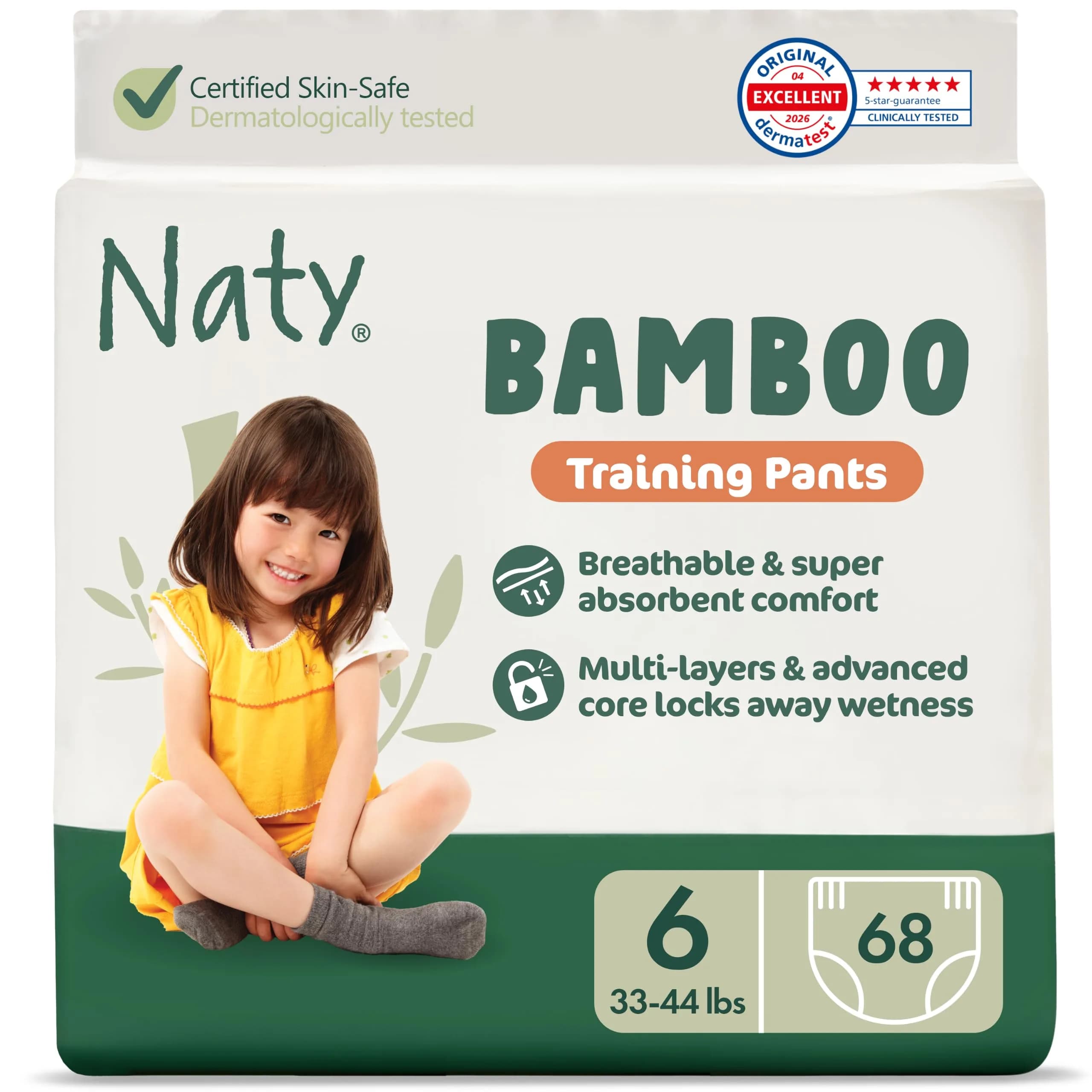 Naty Bamboo Viscose Diaper Pants Size 6 | Plant-Based Sensitive Skin Comfort — White