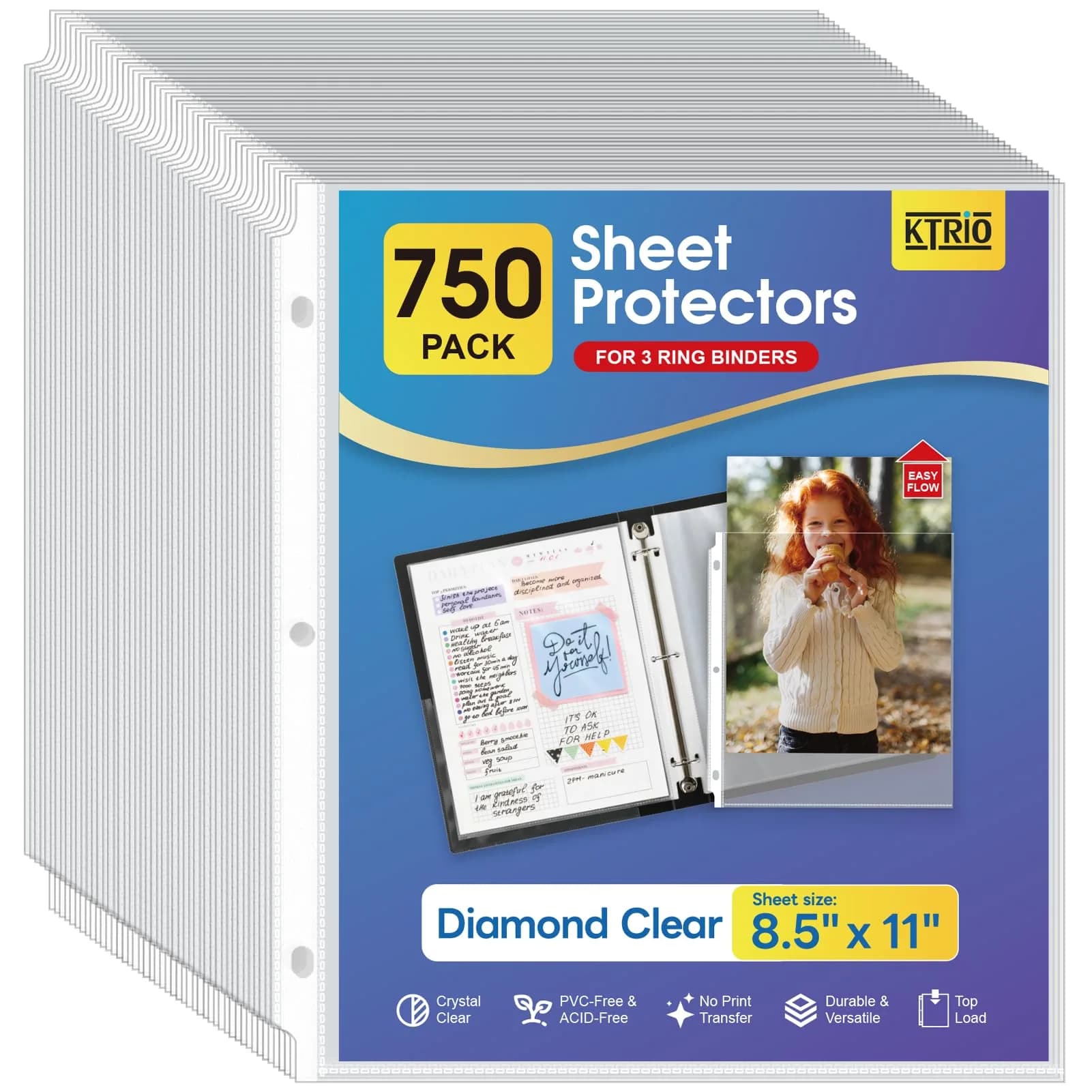 KTRIO Clear Sheet Protectors 750 Pack | Acid-Free Document Sleeves for 3 Ring Binders - main product image