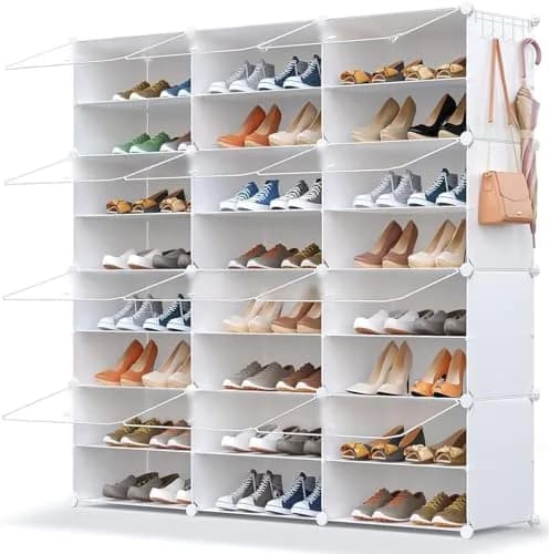 HOMICKER Shoe Storage 48 Pairs | Large Closet Shoe Rack with Door, Modern Polypropylene, 48x12.5x48 inches thumbnail 1