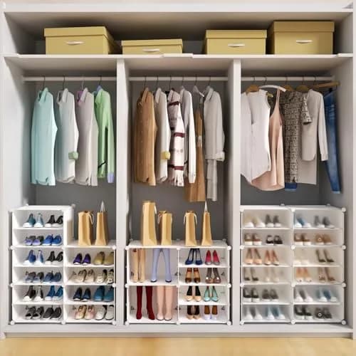 HOMICKER Shoe Storage 48 Pairs | Large Closet Shoe Rack with Door, Modern Polypropylene, 48x12.5x48 inches thumbnail 7