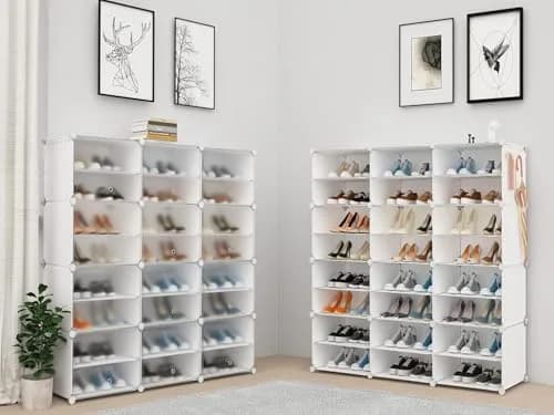HOMICKER Shoe Storage 48 Pairs | Large Closet Shoe Rack with Door, Modern Polypropylene, 48x12.5x48 inches thumbnail 2