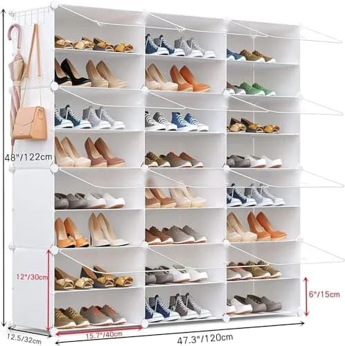 HOMICKER Shoe Storage 48 Pairs | Large Closet Shoe Rack with Door, Modern Polypropylene, 48x12.5x48 inches thumbnail 3