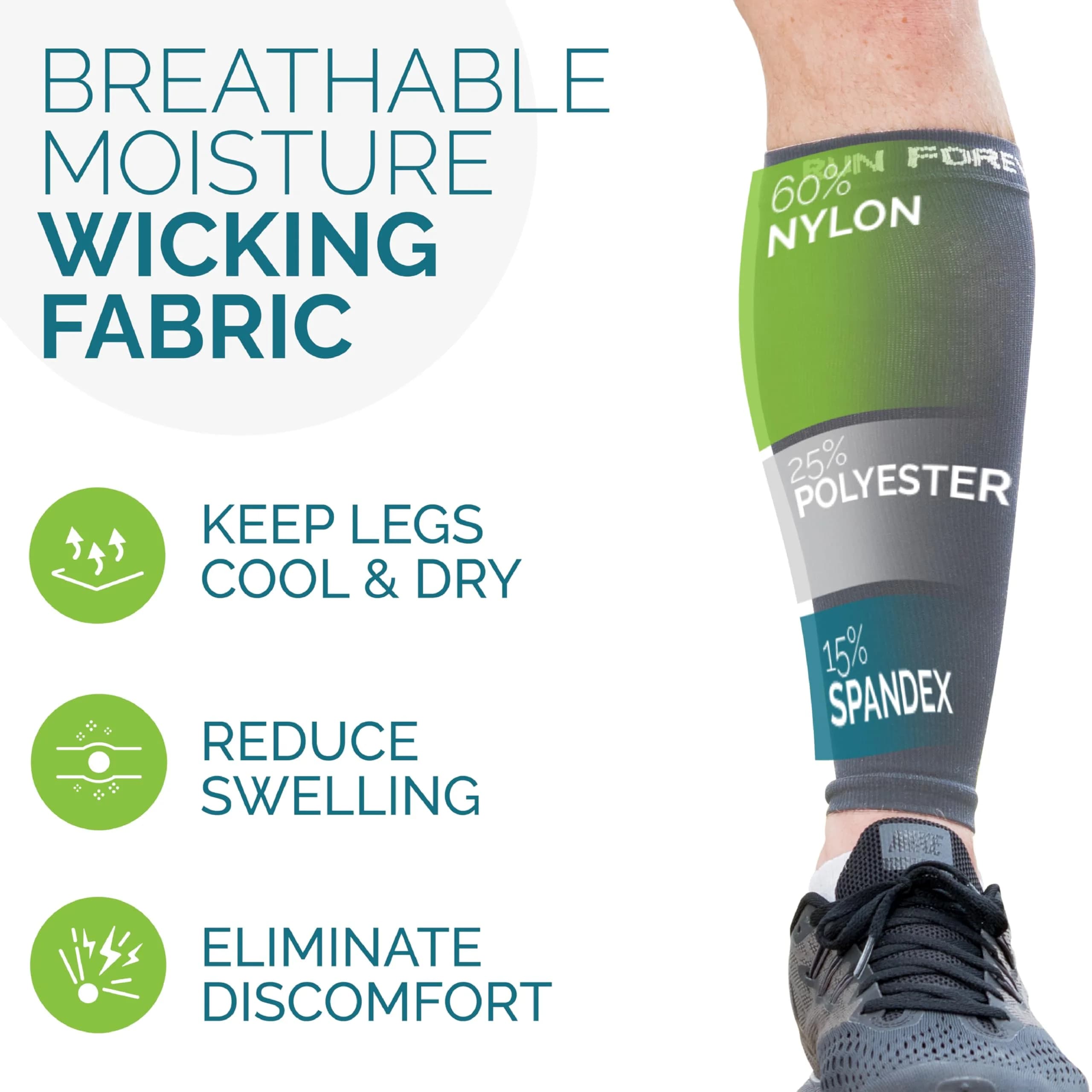 Run Forever Calf Compression Sleeve Small Graphite Grey | 20-30mmHg Graduated Compression - view 4