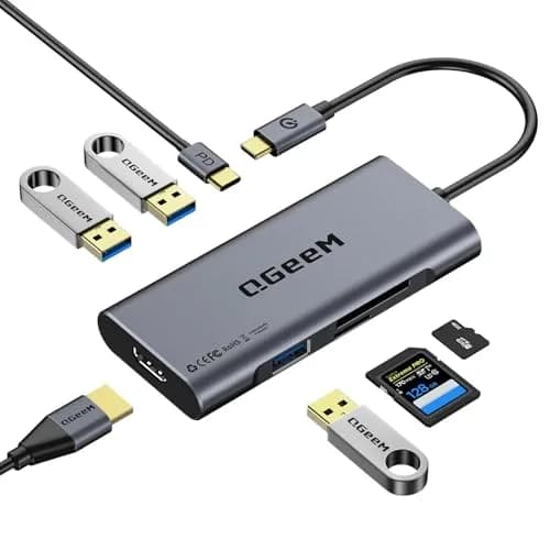 QGeeM USB C Hub,7in1 Type c to 4K HDMI Multi‑Port Adapter Dock for Laptop | 100W PD, 4K HDMI, 7 Ports thumbnail 1