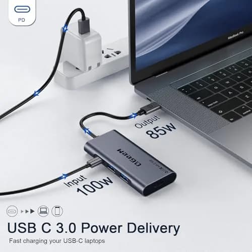 QGeeM USB C Hub,7in1 Type c to 4K HDMI Multi‑Port Adapter Dock for Laptop | 100W PD, 4K HDMI, 7 Ports thumbnail 4
