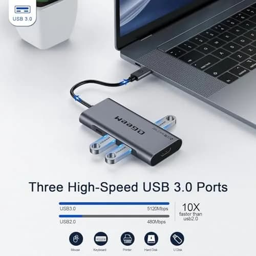 QGeeM USB C Hub,7in1 Type c to 4K HDMI Multi‑Port Adapter Dock for Laptop | 100W PD, 4K HDMI, 7 Ports thumbnail 5