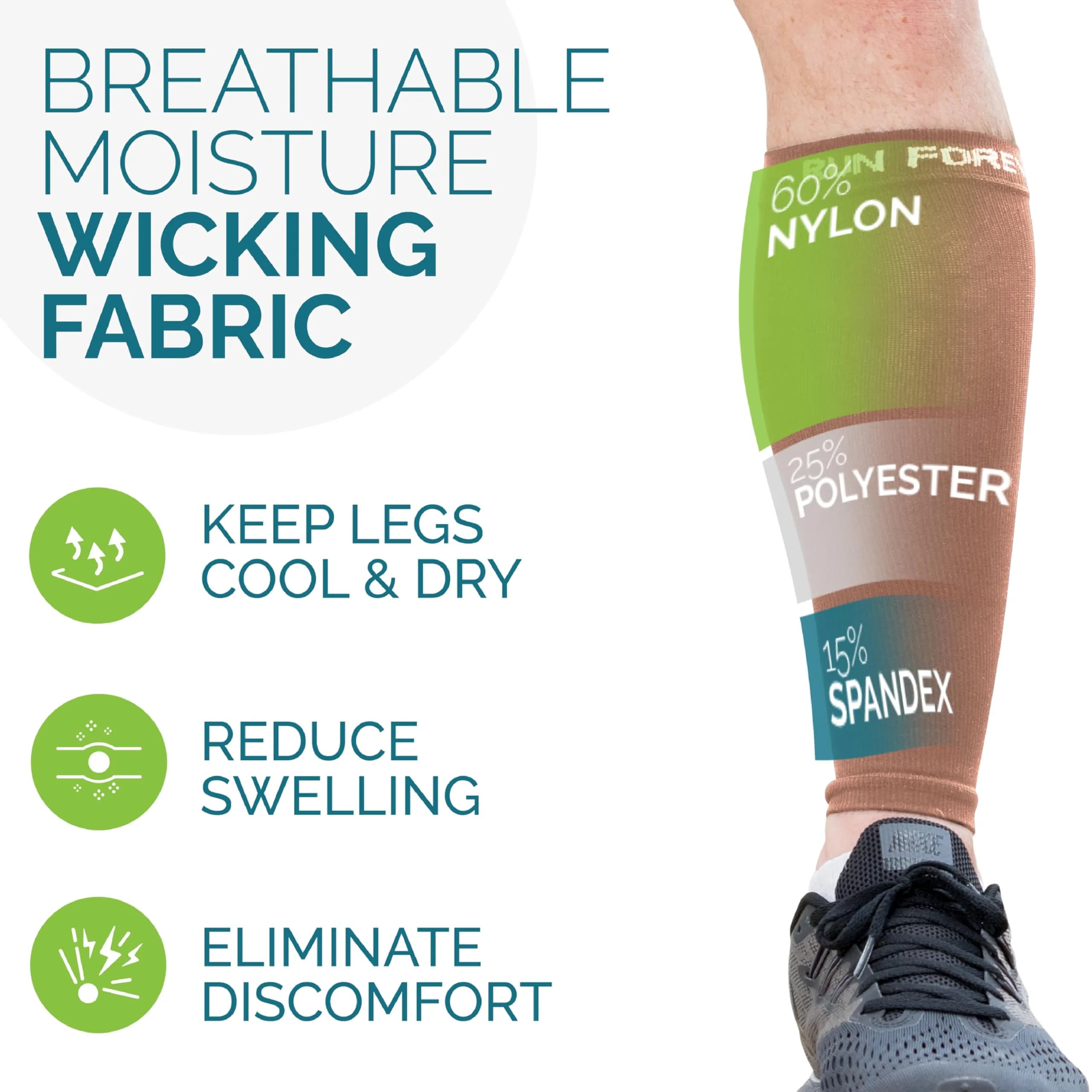 Run Forever Calf Compression Sleeve Medium Espresso | 20-30mmHg Graduated Compression for Athletes & Daily Use - view 4