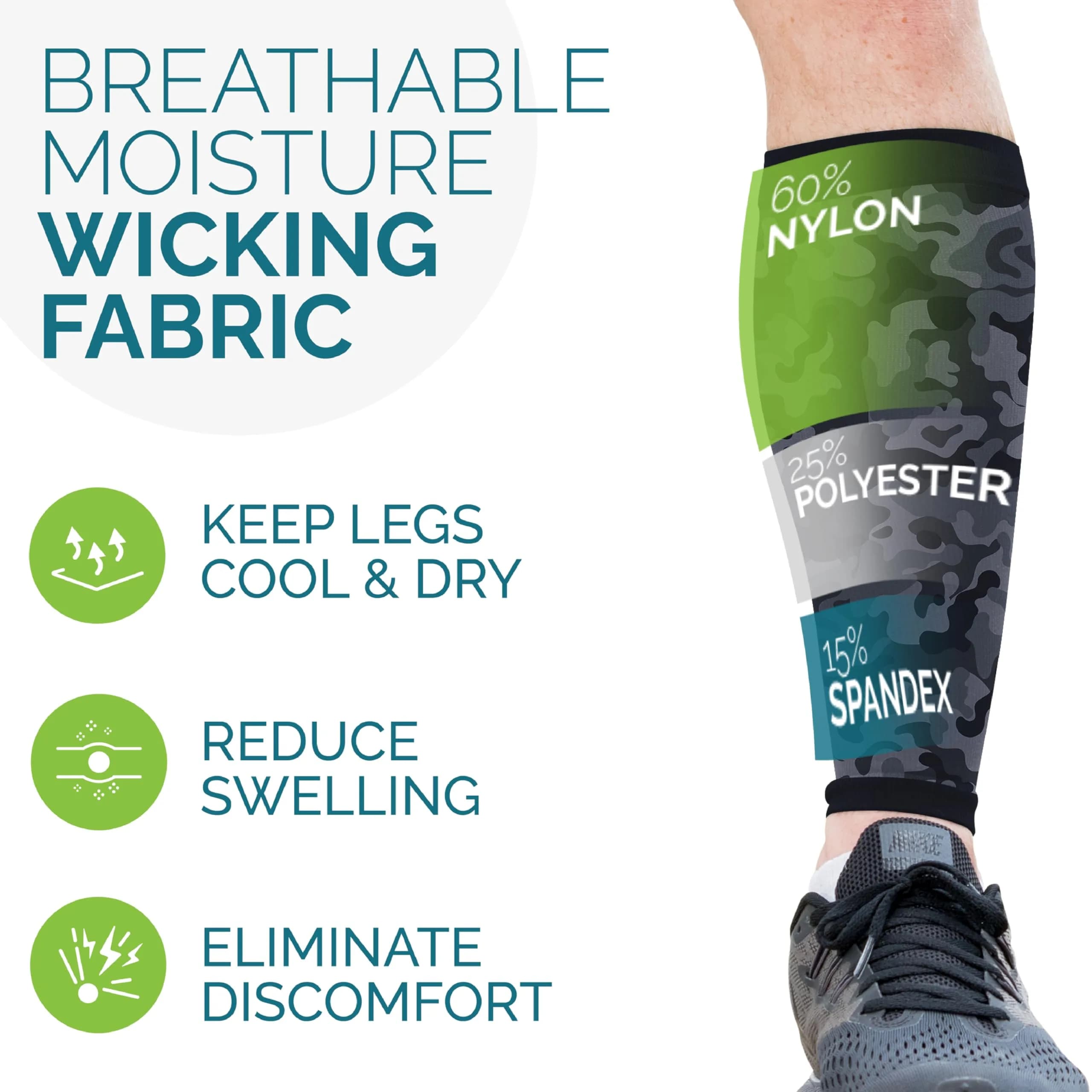 Run Forever Calf Compression Sleeve Small Camouflage (Grey) 20-30mmHg | FDA Approved Medical Grade Support - view 4