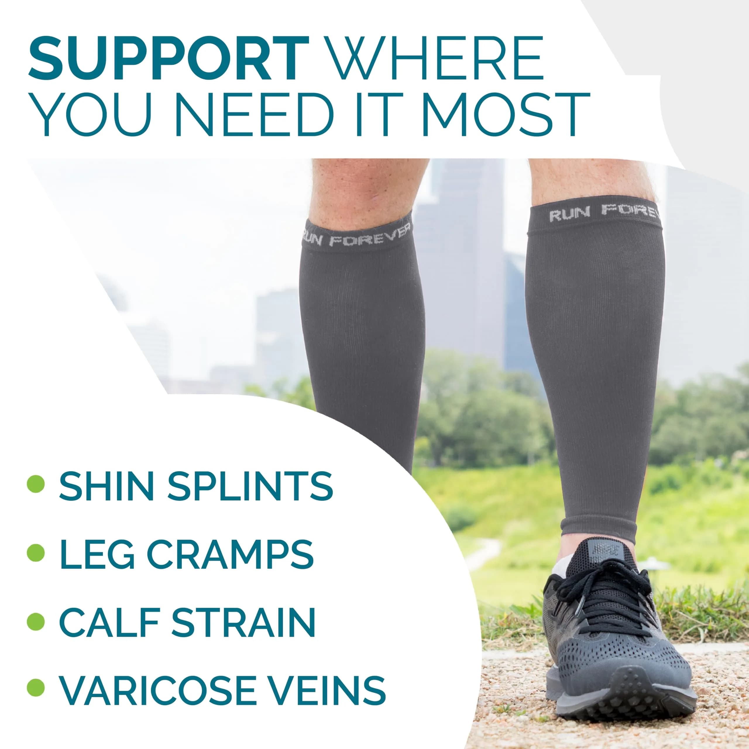 Run Forever Calf Compression Sleeve X-Large Graphite Grey | 20-30mmHg Medical Grade Support - view 5