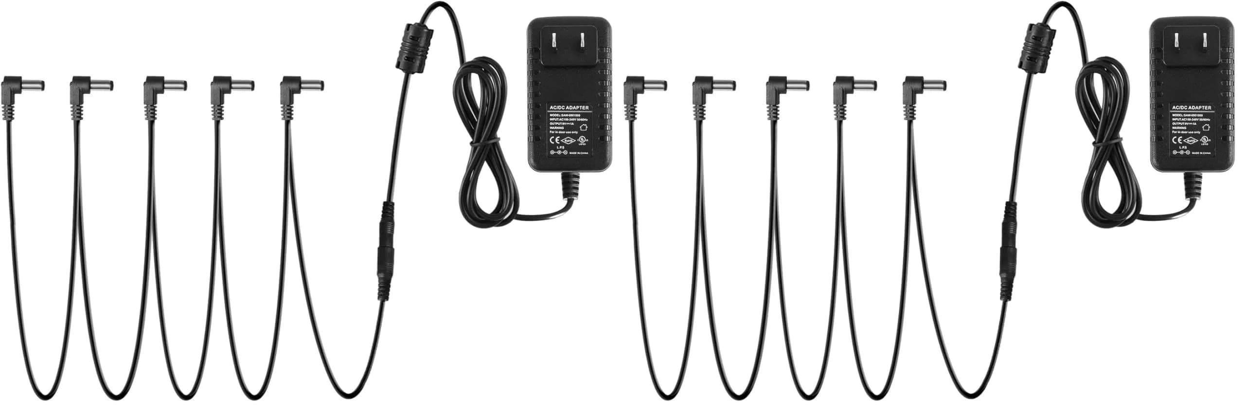Donner DPA-1 9V DC 1A Power Supply Adapter with 5-Way Daisy Chain Cable, Pack of 2 | Powers Multiple Music Devices — Pack of 2