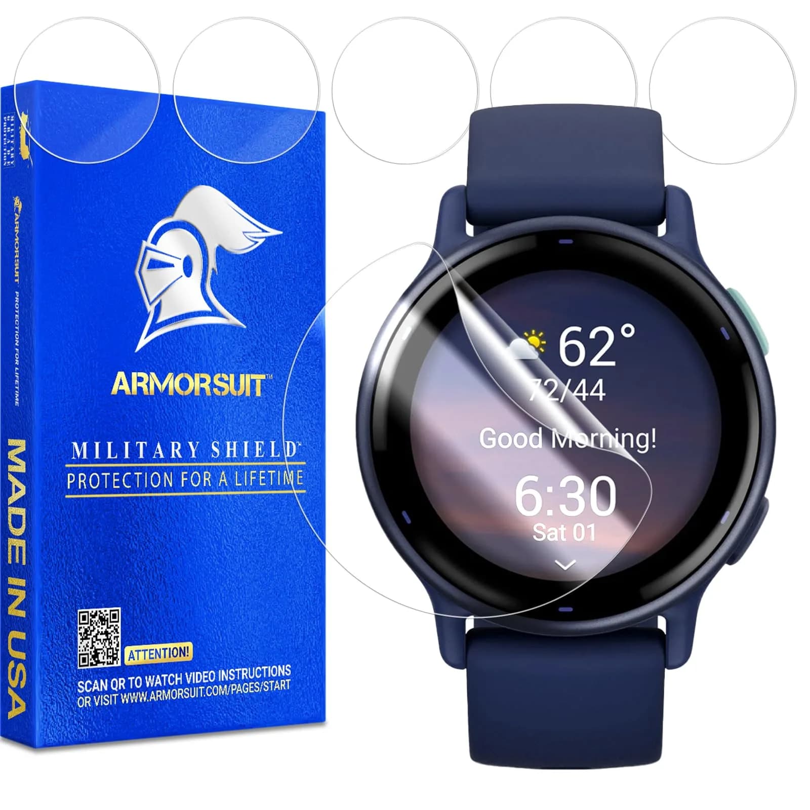 ArmorSuit 6 Pack Garmin Vivoactive 5 Screen Protector MilitaryShield HD Clear TPU Film - Made in USA | Self-Healing & Impact-Resistant