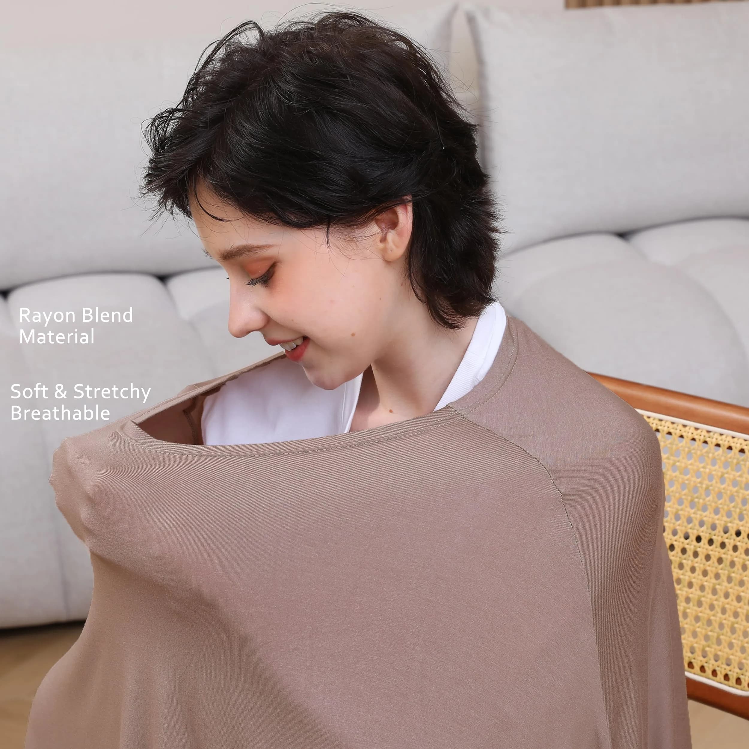 Seejoy Multi-use Nursing Cover for Breastfeeding, 360°Full Coverage Nursing Poncho, Smooth Rayon, Mocha | 120cm (47.2" ) x 66cm (26" ) - view 4