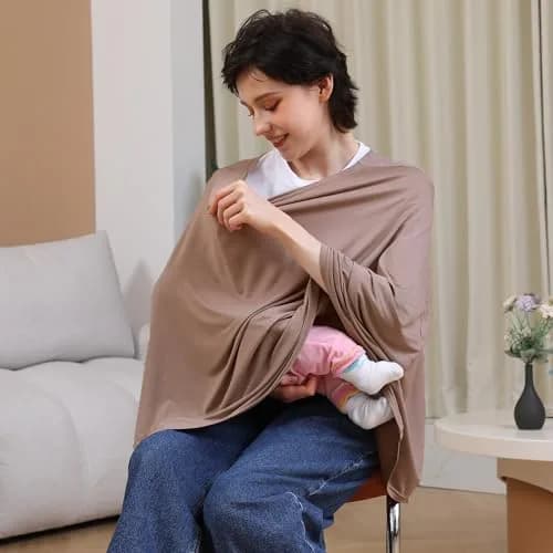 Seejoy Multi-use Nursing Cover for Breastfeeding, 360°Full Coverage Nursing Poncho, Smooth Rayon, Mocha | 120cm (47.2" ) x 66cm (26" ) thumbnail 5
