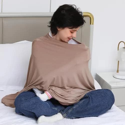 Seejoy Multi-use Nursing Cover for Breastfeeding, 360°Full Coverage Nursing Poncho, Smooth Rayon, Mocha | 120cm (47.2" ) x 66cm (26" ) thumbnail 6