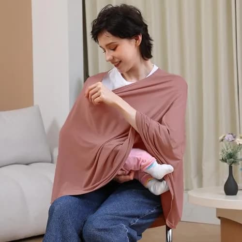 Seejoy Multi-use Nursing Cover for Breastfeeding, 360°Full Coverage Nursing Poncho, Smooth Rayon, Blush | Breathable & Soft for Indian Mothers thumbnail 5