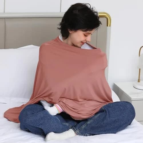 Seejoy Multi-use Nursing Cover for Breastfeeding, 360°Full Coverage Nursing Poncho, Smooth Rayon, Blush | Breathable & Soft for Indian Mothers thumbnail 6