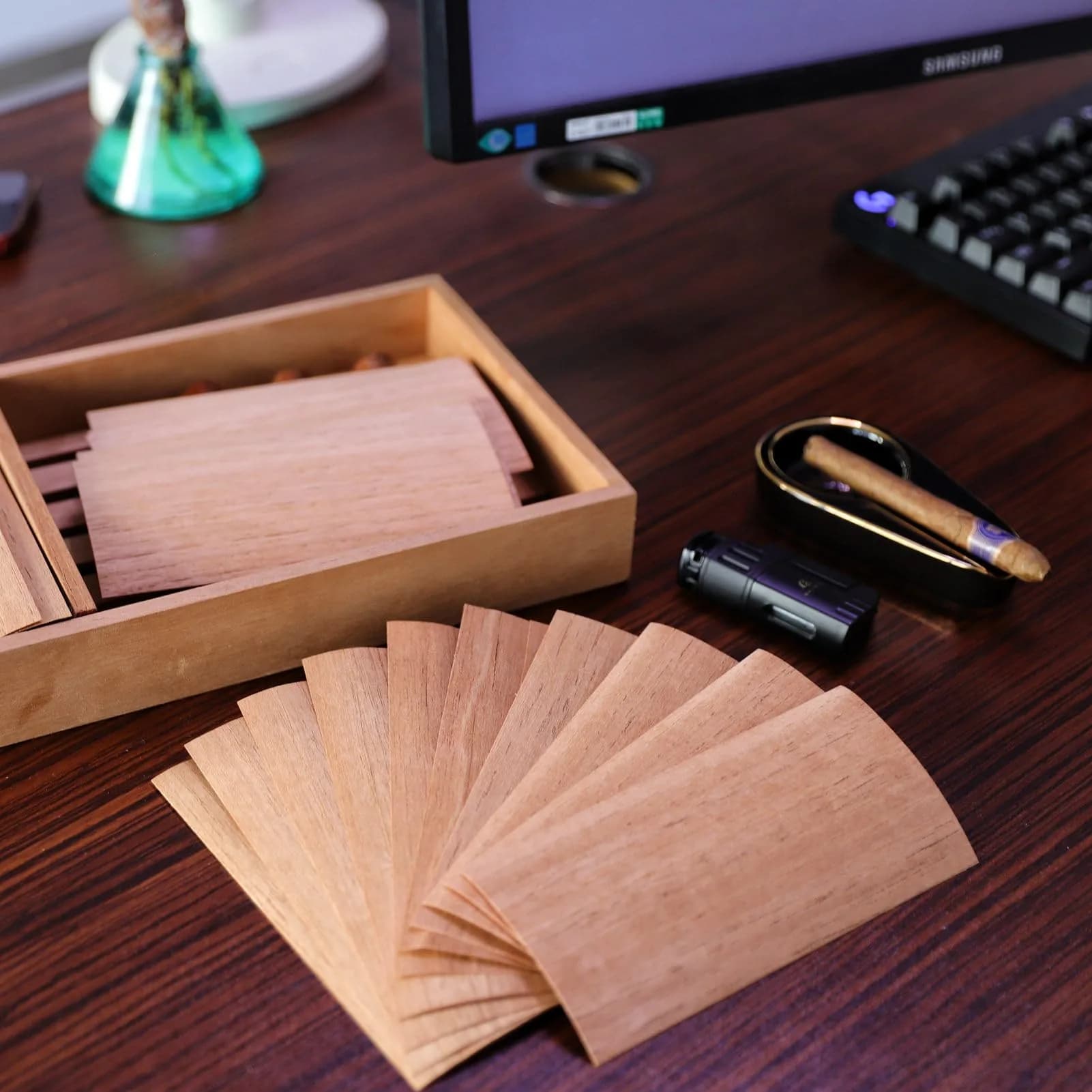 Woho Spanish Cedar Sheets for Humidors, 36 Count (6.25" x 3" x 0.02") | Natural Wood Veneer for Cigar Storage and Aging - view 3