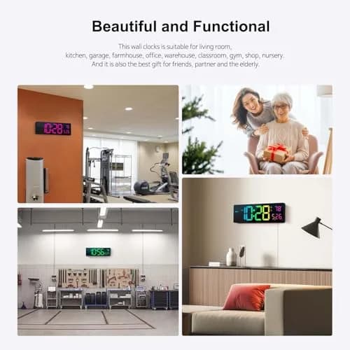 Hournor Digital Wall Clock 16" Large Display RGB Colors | Remote Control, Night Lights, Auto DST, Temp thumbnail 6