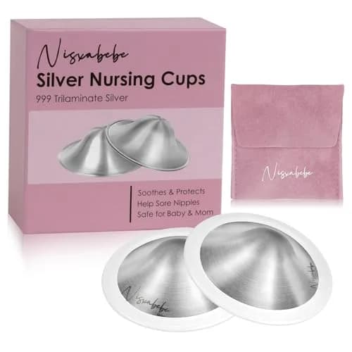 NISXABEBE Original Silver Nursing Cups with Silicone Ring, X-Large | Natural Healing for Sore Nipples thumbnail 1