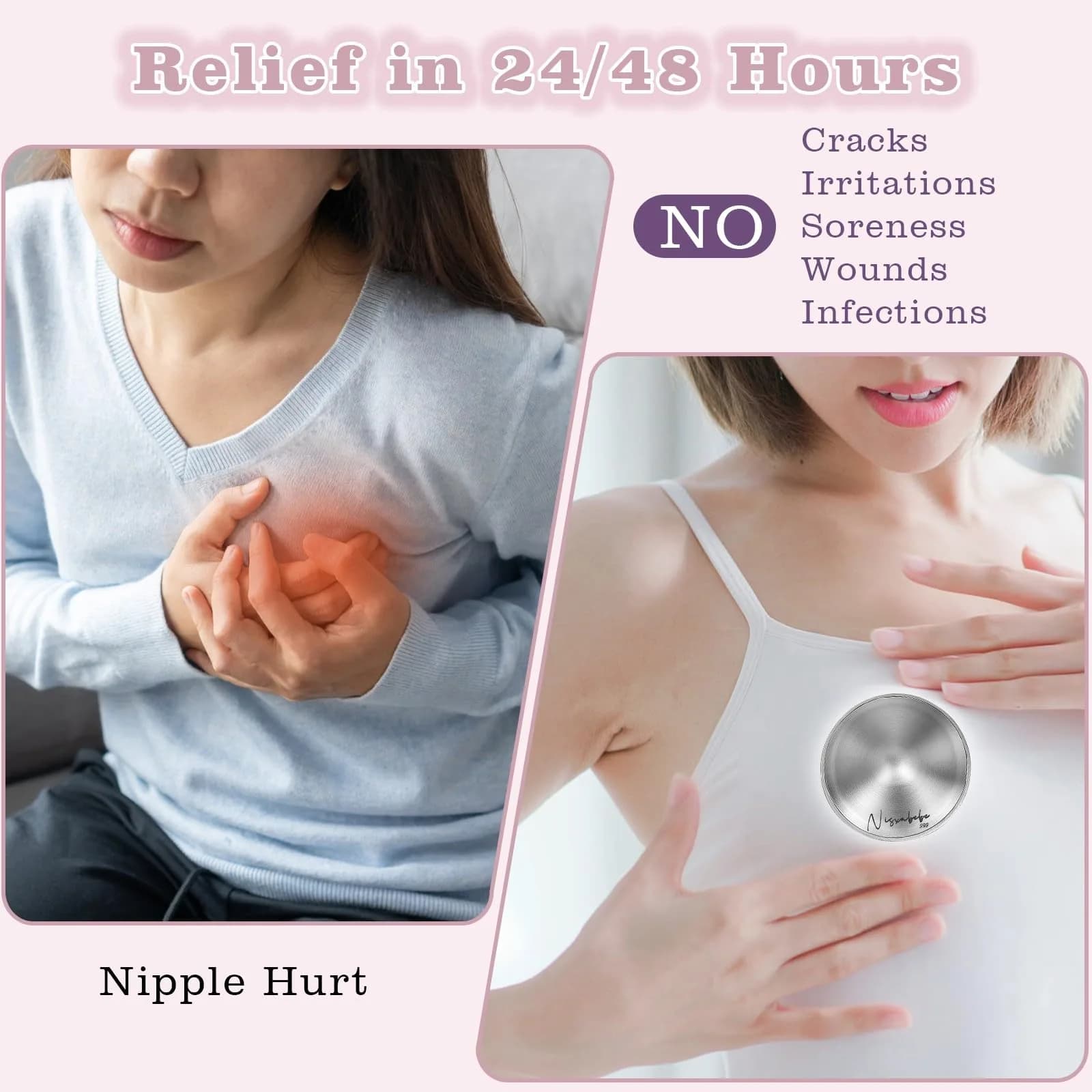NISXABEBE Original Silver Nursing Cups for Breastfeeding - X-Large with Silicone Rings - view 2