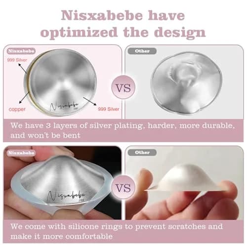 NISXABEBE Original Silver Nursing Cups with Silicone Ring, X-Large | Natural Healing for Sore Nipples thumbnail 3