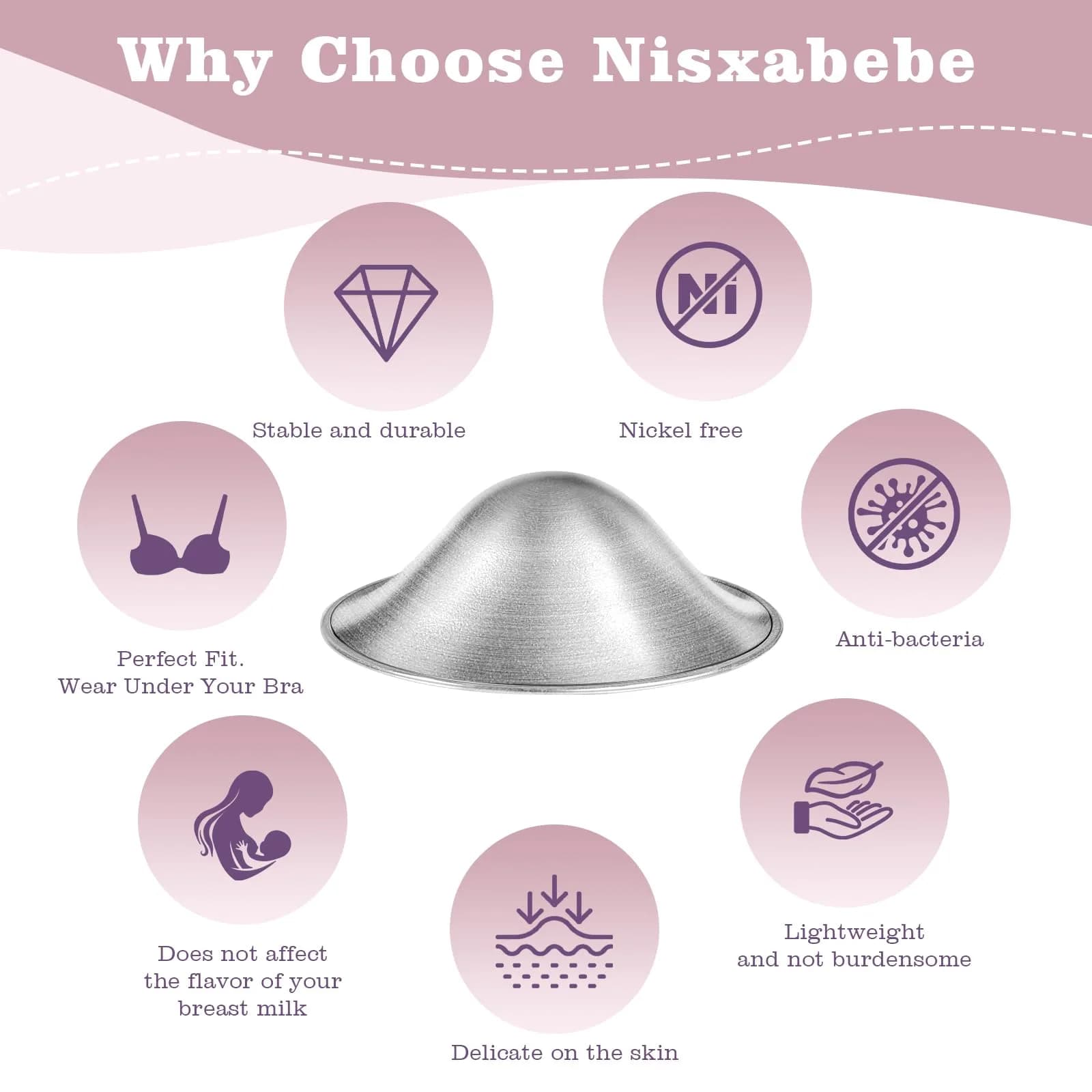 NISXABEBE Original Silver Nursing Cups for Breastfeeding - X-Large with Silicone Rings - view 4