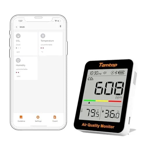 Temtop C1+ CO2 Monitor, Indoor Air Quality & Temperature Display, BLE App, Long Battery Life (180 Days) thumbnail 1